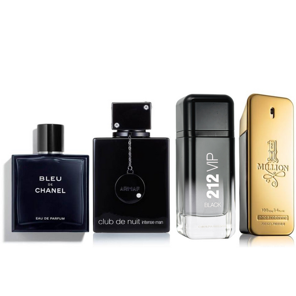 KIT 4 PERFUMES (BLEU CHANEL, CLUB DE NUIT,212 VIP BLACK,ONE MILLION) 100 ML